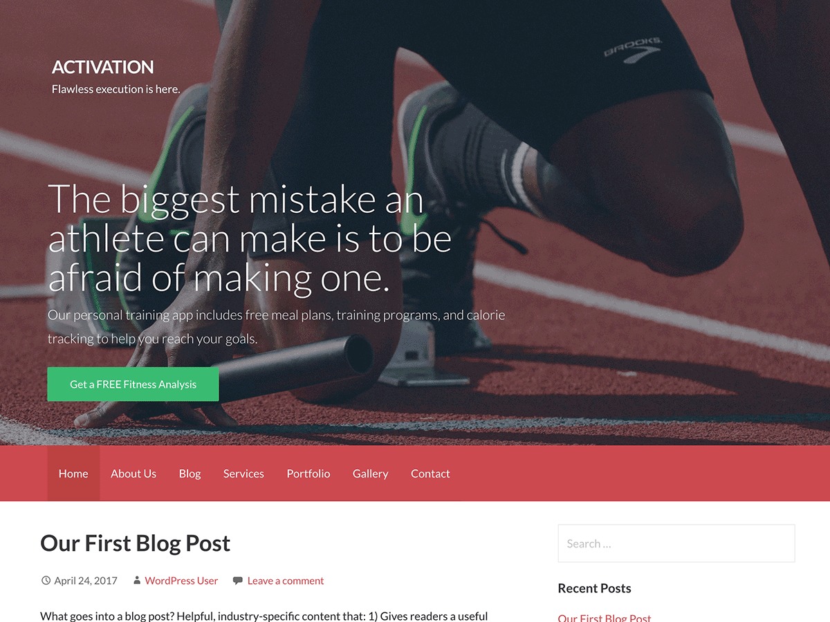 Activation gym WordPress theme by GoDaddy