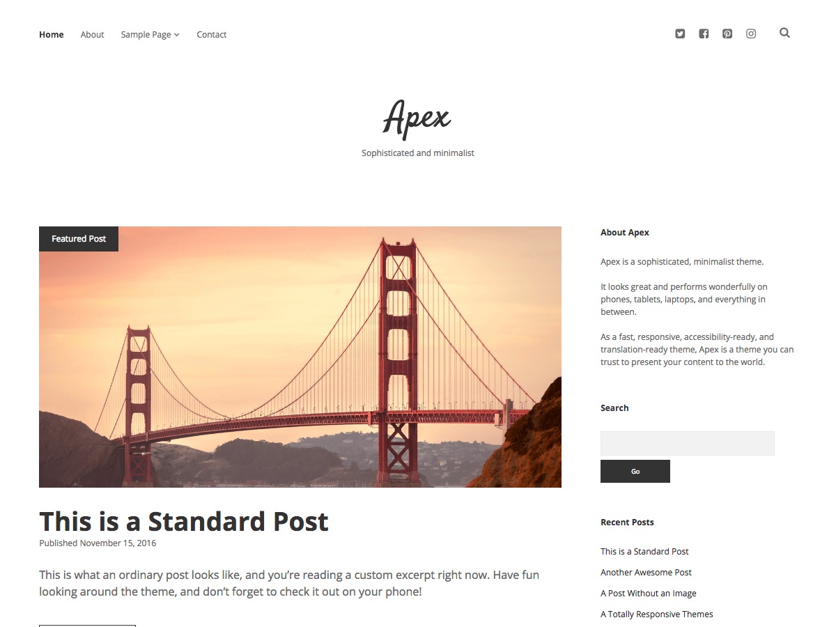 Apex WordPress blog theme