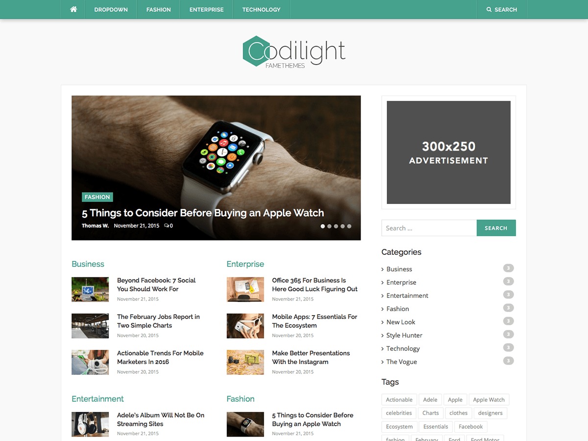 Codilight WordPress page theme