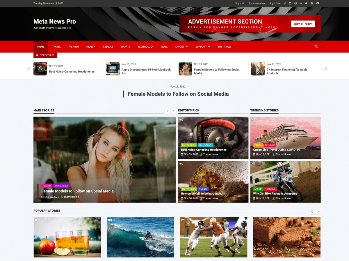 Meta News Pro newspaper WordPress theme