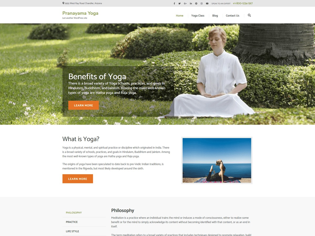 Pranayama Yoga free WordPress theme