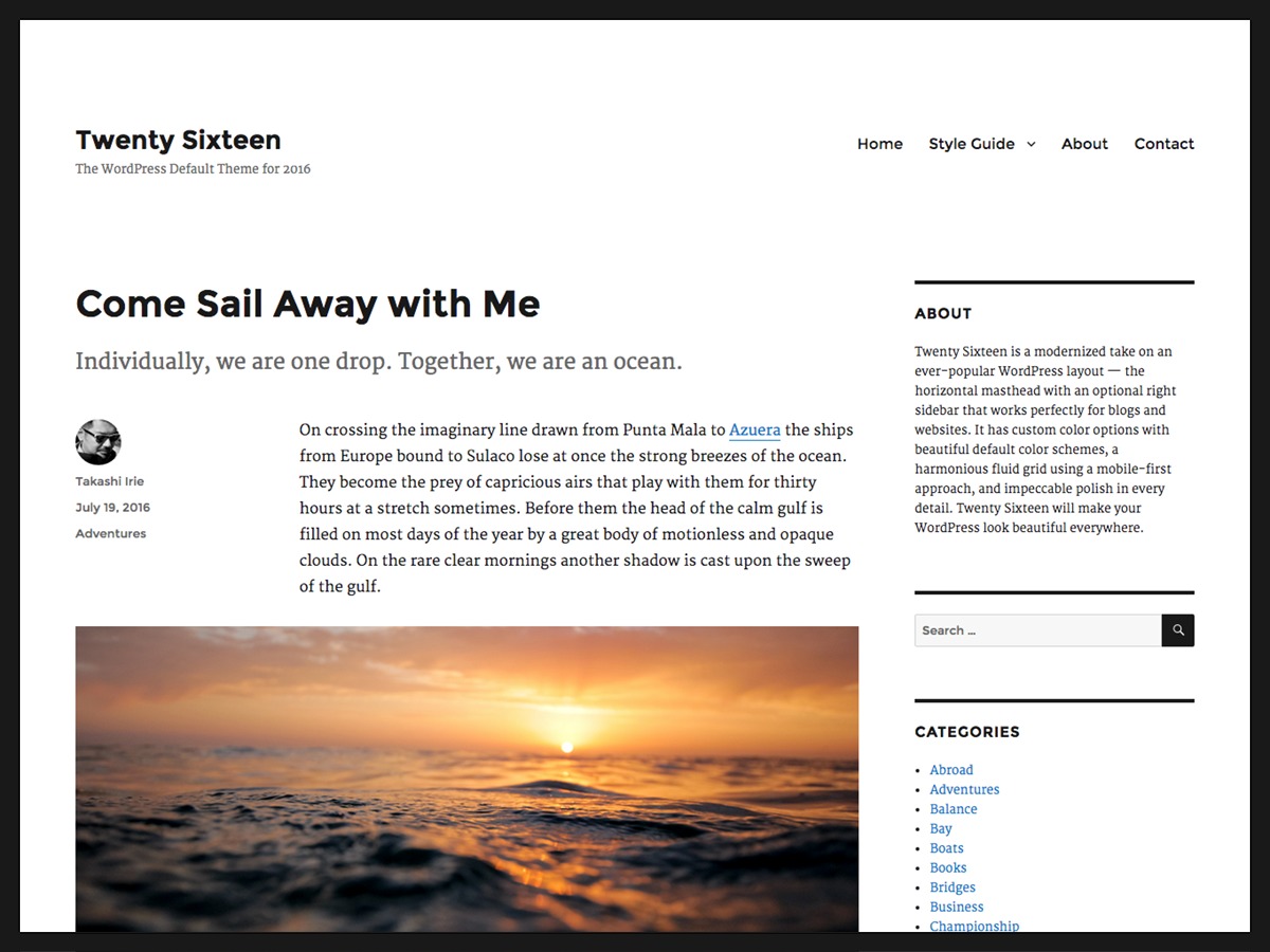 Twenty Sixteen free WordPress theme by the WordPress team